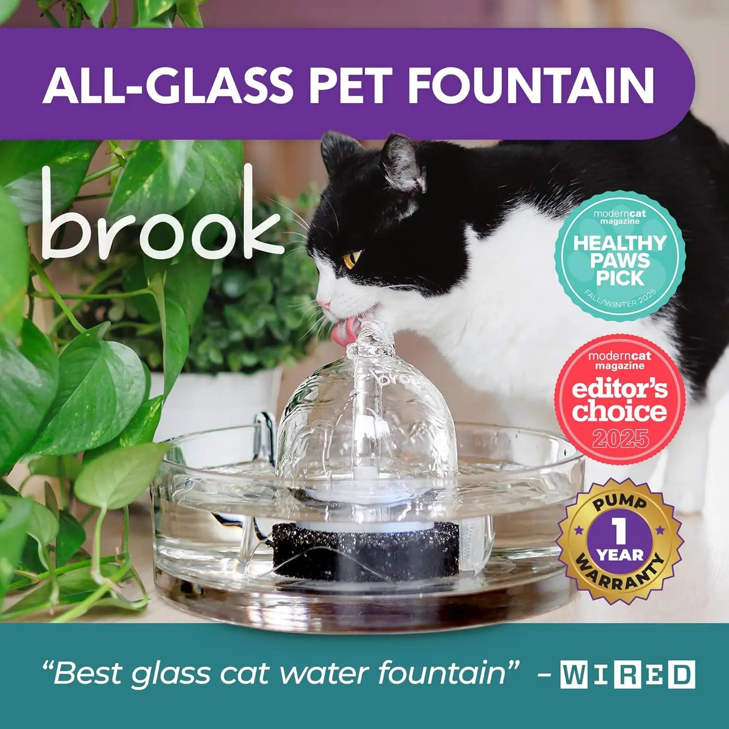 Glass Pet Fountain (90oz) – Cat & Dog Water Fountain – Glass Automatic Water Dispenser