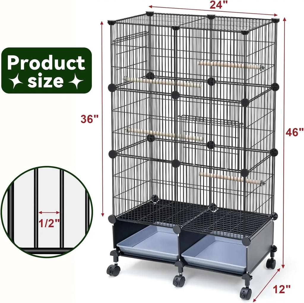 46-Inch Spacious Bird Cage with Wooden Perches, Slide-Out Tray, Water Bottle & Feeder