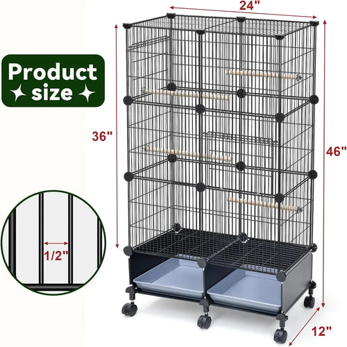 46-Inch Spacious Bird Cage with Wooden Perches, Slide-Out Tray, Water Bottle & Feeder