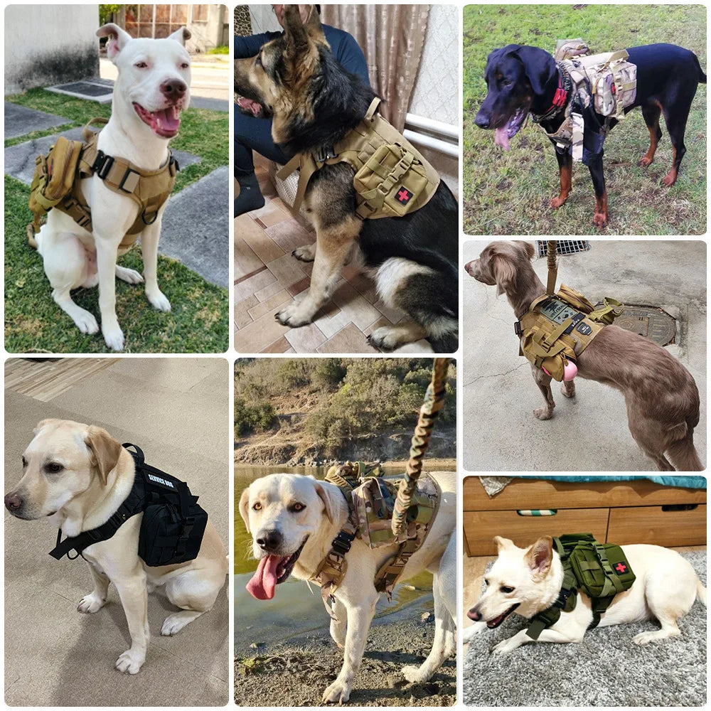 Dog Tactical Bags Set With Pouches Belt Attaching on Harness Sticker Military Dog Training
