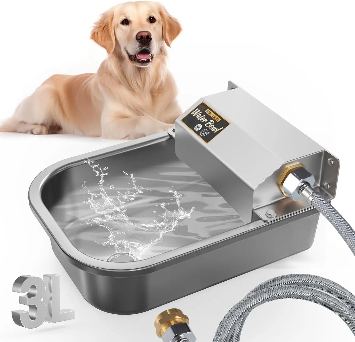 Automatic Water Dispenser for Dogs, Patented 3L Water Bowl, Stainless Steel Waterer