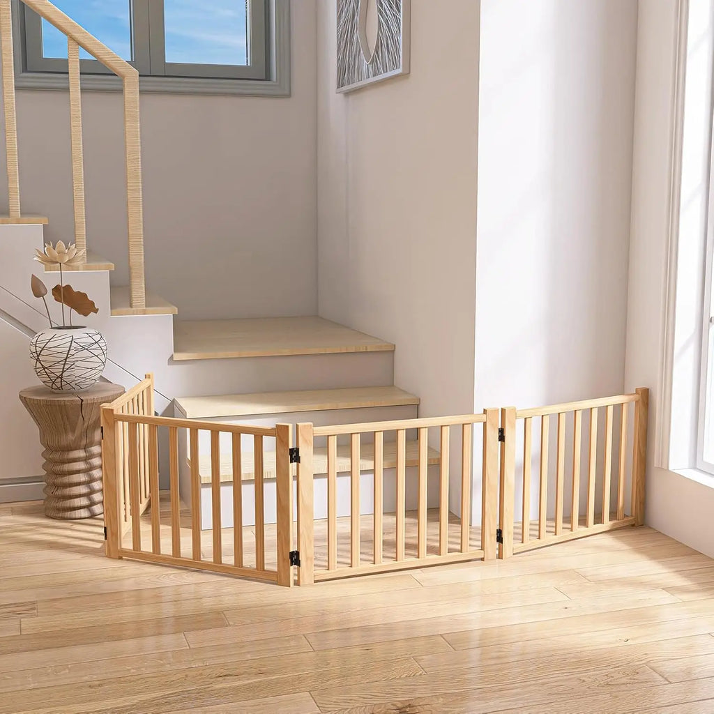Paint-Free Wooden Freestanding Pet Gate for Indoor Use, Doorways, Stairs