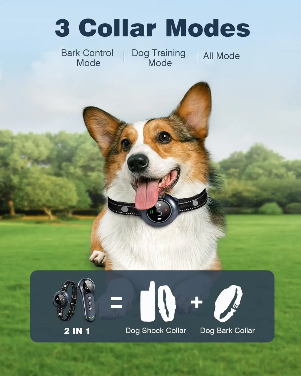 2-in-1 Smart Dog Training Collar with Anti-Bark Feature, 3300FT Remote, Adjustable for All Breeds