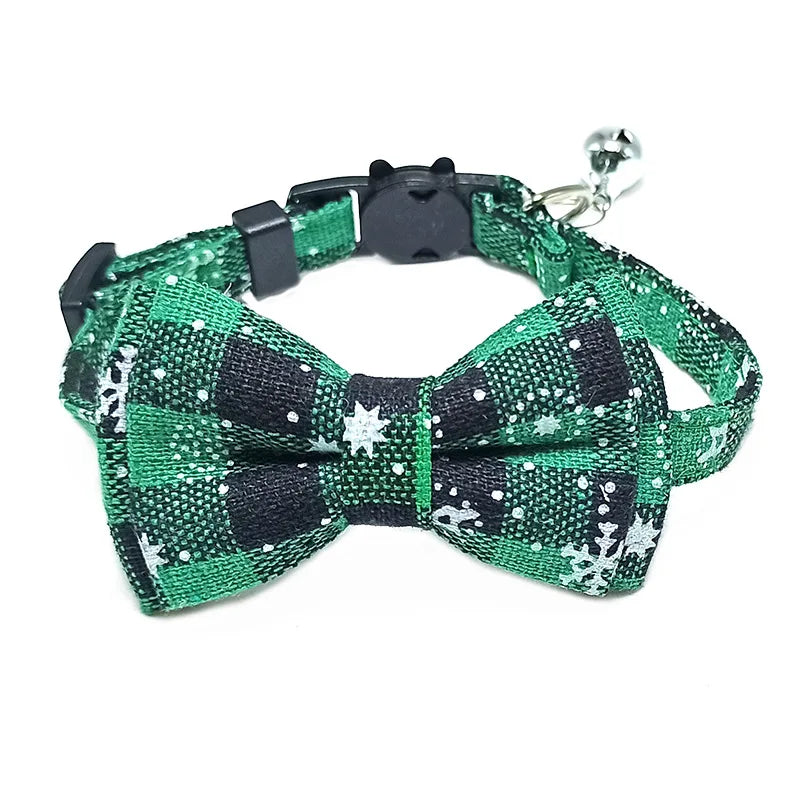 Pet Breakaway Cat Collar Bow Tie and Bell Cute Plaid, Elastic Adjustable Dog Collar With Sash