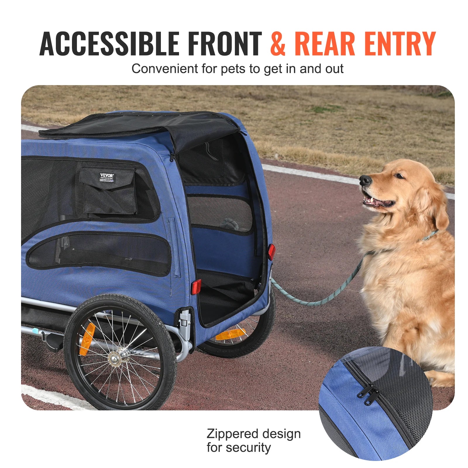 100lbs Pet Cart Bicycle Carrier Dog Bike Trailer with Coupler, Reflectors, Flag, Collapsible to Store
