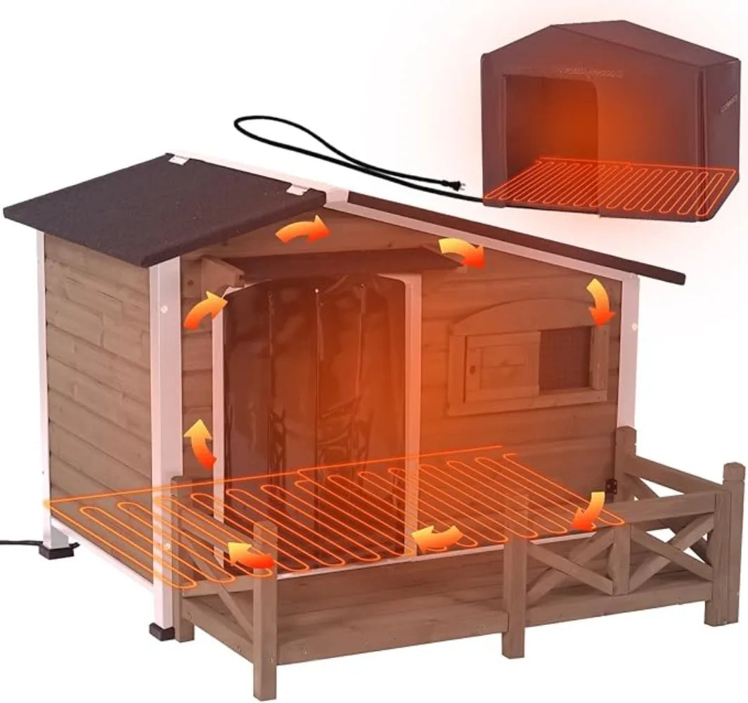 Dog House/Outdoor Dog Kennel with Safe Heated Pad, Chew-Proof Metal Frame and Insulated Liner