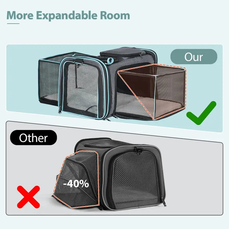 Expandable Dog & Cat Carrier, Airline Approved Breathable and Collapsible Design, Ideal for Small Dogs, Cats