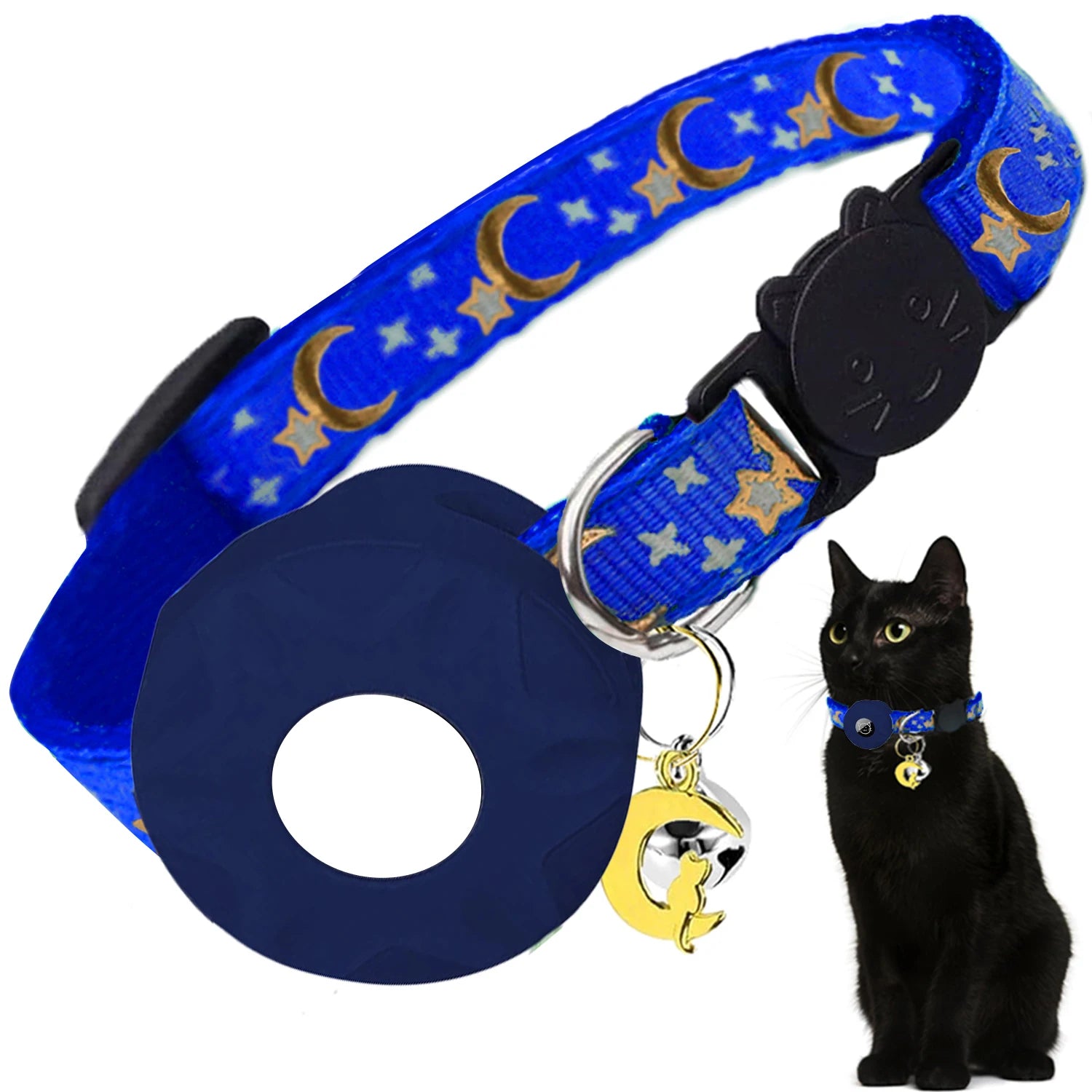 Apple Tag Pet Collar with AirTag Holder & Moon Ornament