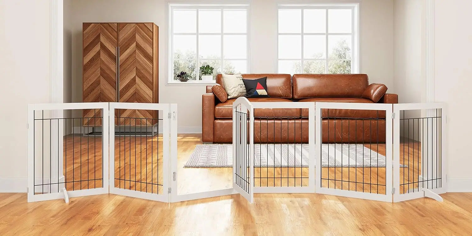 Extra Wide Freestanding Pet Gate with Door, 144-inch Width, 30-inch Height
