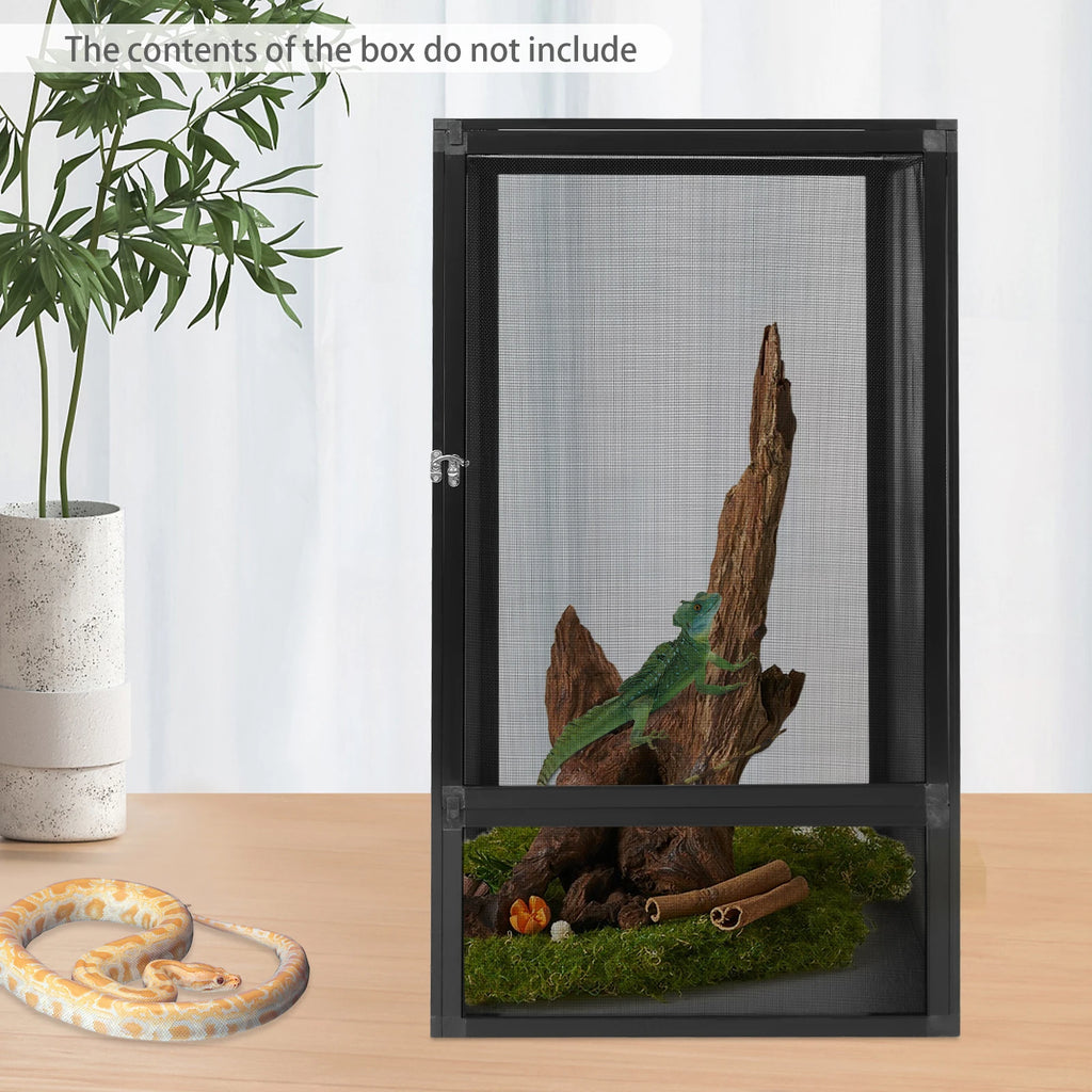 Micro Habitat Terrarium Enclosure, Freestanding Reptile Feeding Box, (Black)