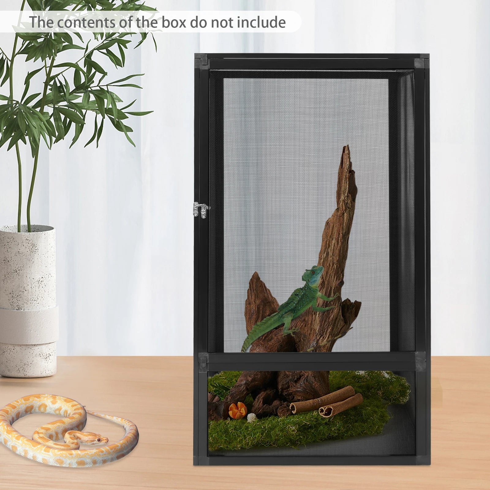 Micro Habitat Terrarium Enclosure, Freestanding Reptile Feeding Box, (Black)