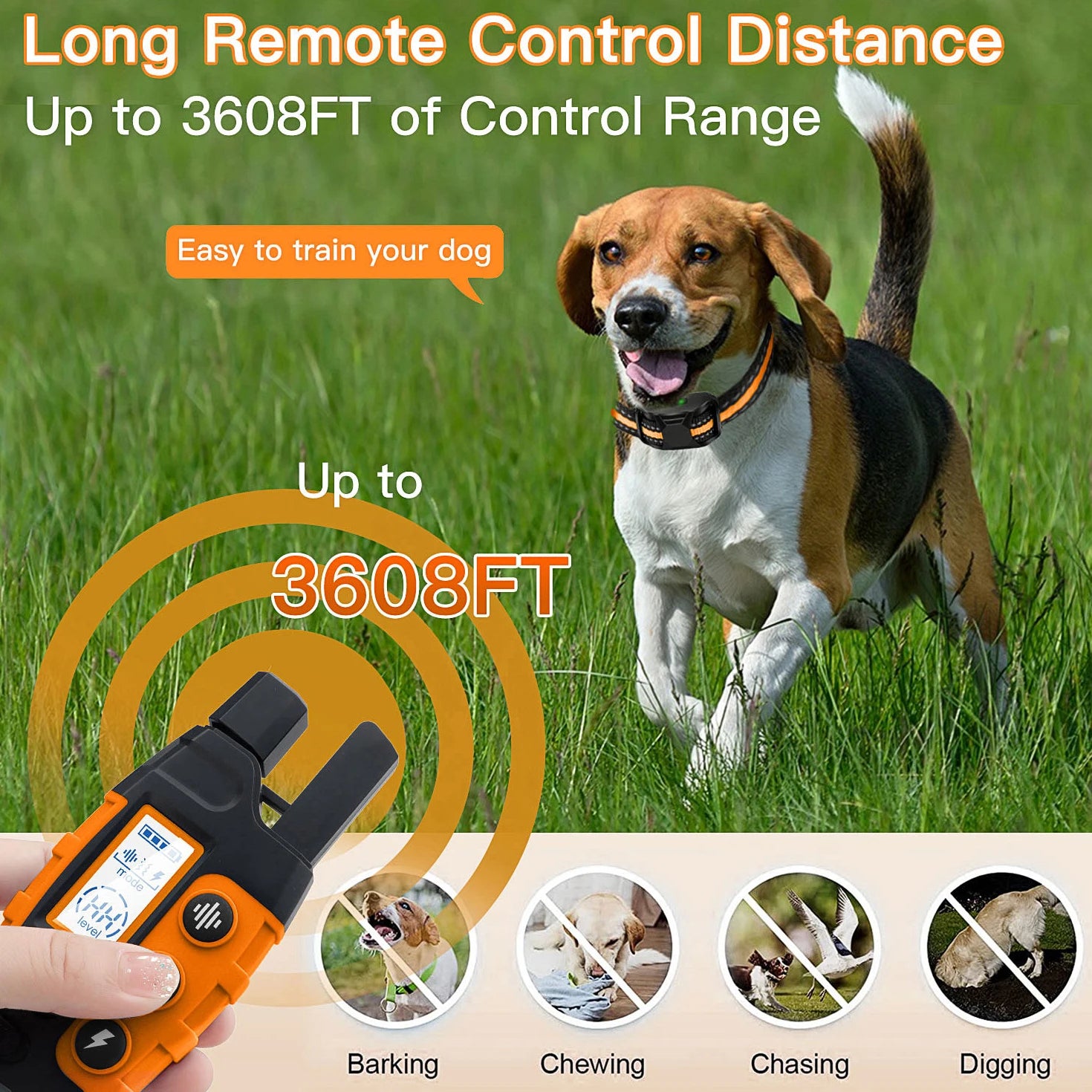 3300Ft Electric Dog Training Collar Remote Control Waterproof With Vibration