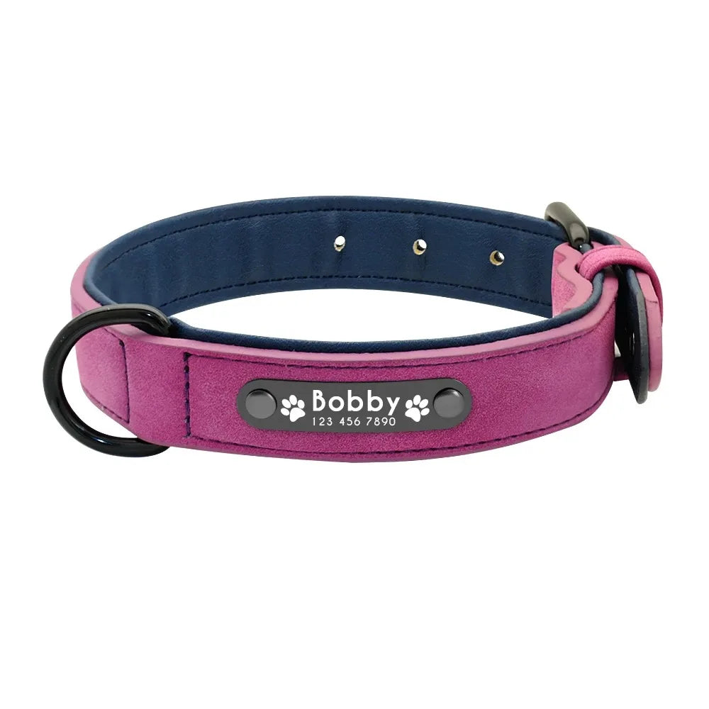 Personalized Name ID Tags, Text name Leather Dog Collar For Small Medium Large Dogs