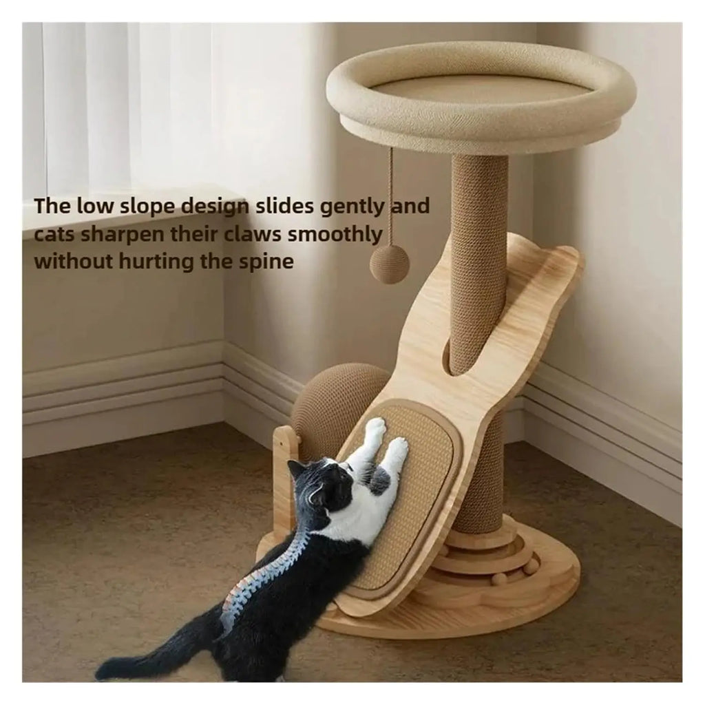 Household Sisal Cat Climbing Frame, Solid Wood, Turntable