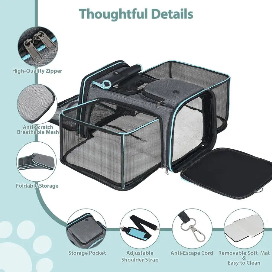 Expandable Dog & Cat Carrier, Airline Approved Breathable and Collapsible Design, Ideal for Small Dogs, Cats