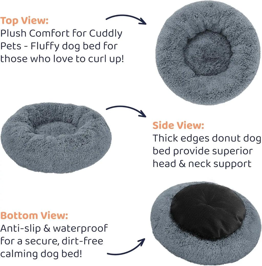 Donut Dog Bed - Ultra-Plush Round Bed for Anxiety Relief - Dark Grey, Medium