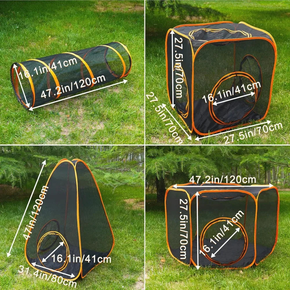 7 in 1 Outdoor Cat/Dog Enclosure, Foldable Pop-Up Mesh Playpen Tunnel, Foldable