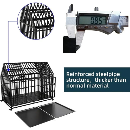 54 inch Heavy Duty Indestructible Dog Crate, Escape Proof with Lockable Wheels