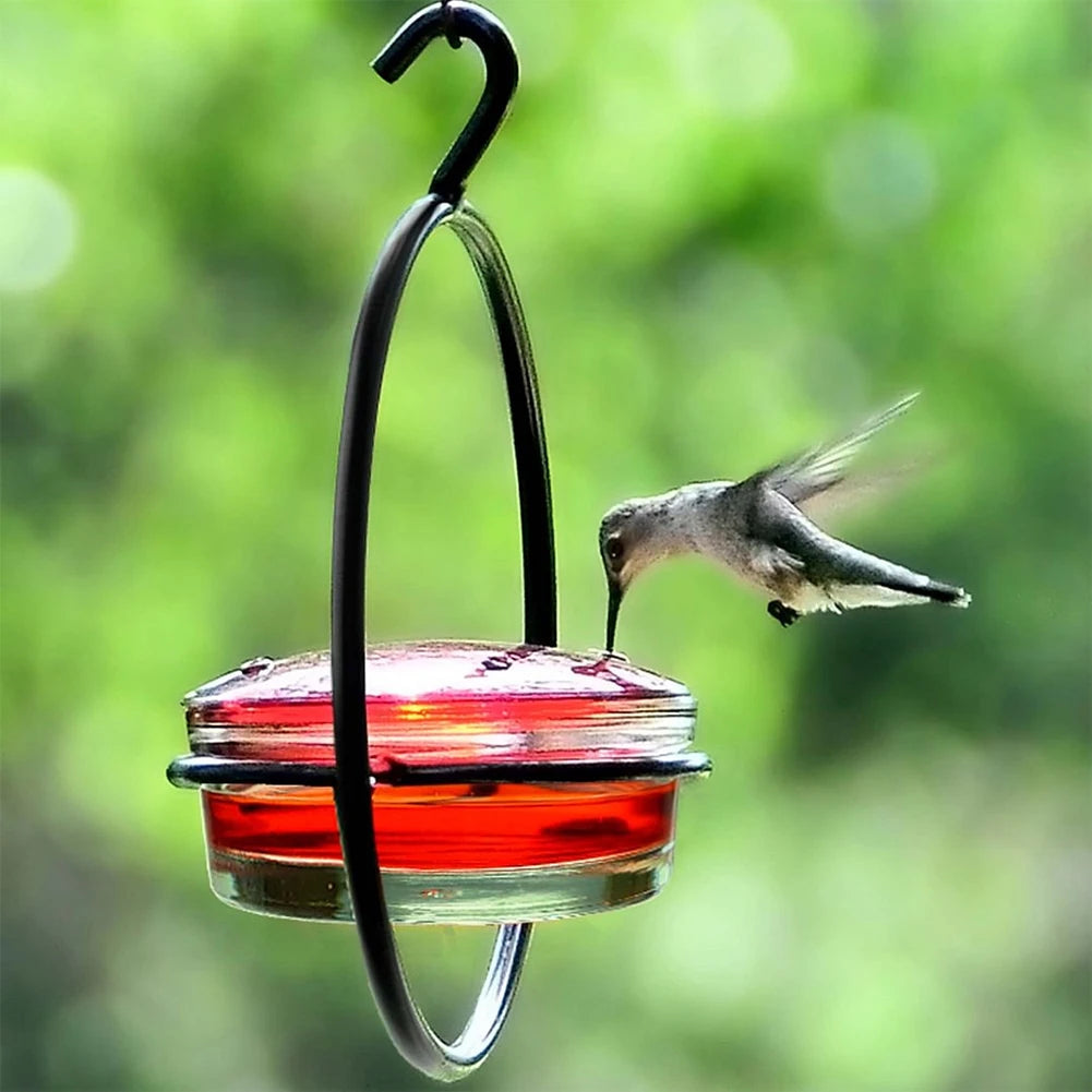 Hummingbird Drinker Feeder Attract Birds, Ant/Bee Proof with Red Glass Bowl for Outside Garden Backyard Patio Deck
