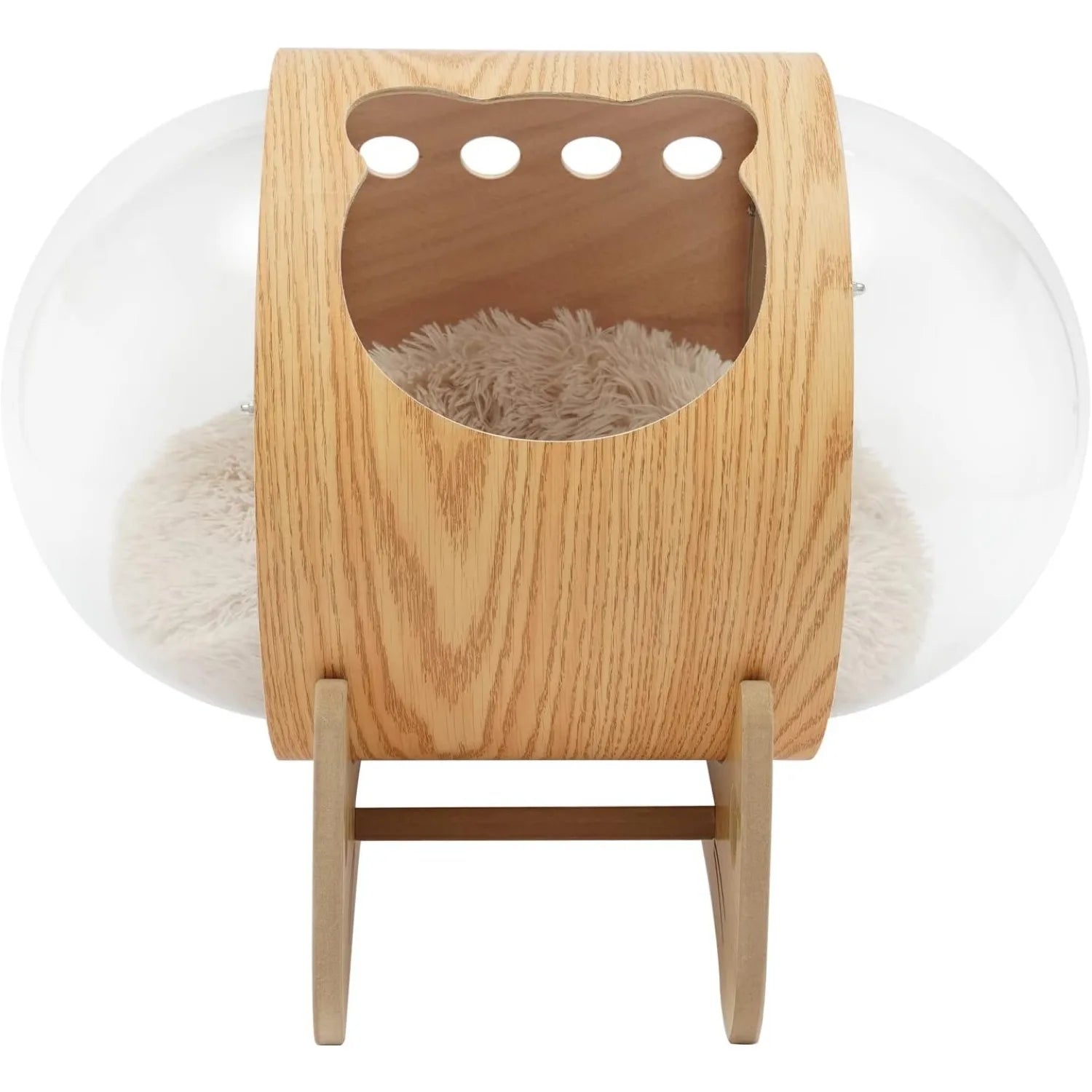 Luxury Cat Pod Bed, Wooden Frame with Clear Acrylic Dome 3.9" Thick Cushion