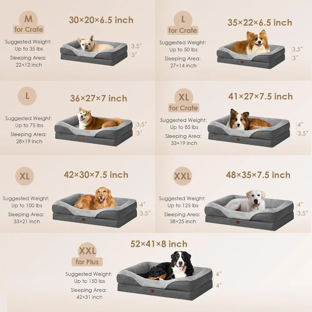Extra Large Orthopedic Dog Bed with Memory Foam, Waterproof Liner, and Removable Washable Cover, Grey
