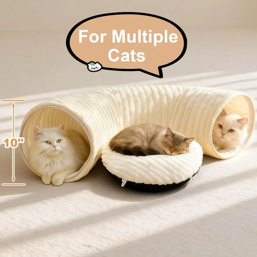 Tunnel Bed with 40 Cat Toys, Collapsible Play Tunnel for Indoor Cats, Cat Tube for Kitten Puppy
