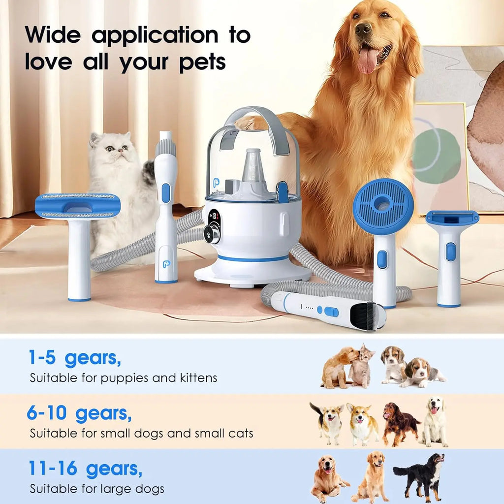 Dog Grooming Kit with 2L Vacuum Suction 99% Pet Hair-Professional with 5 Grooming Tools for Dogs Cats