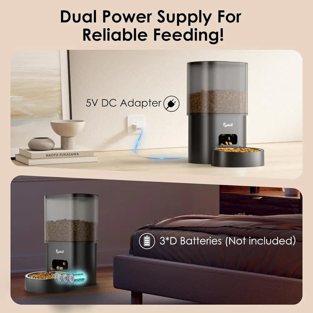 Automatic Cat Feeder and Water Fountain, 3L WiFi Timed Pet Food Dispenser and 2.5L Water Dispenser with APP