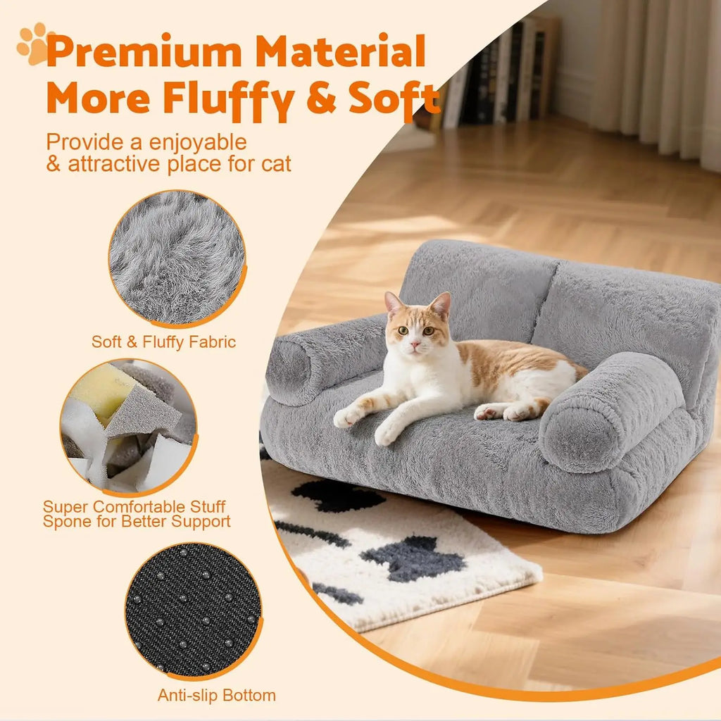 Large Cat Bed for Indoor Cats -Added 10% More Stuff Sponge, Orthopedic Pet Couch
