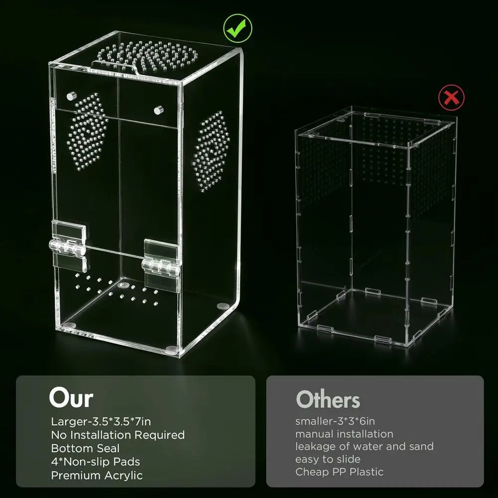 Acrylic Terrarium with Magnetic Door & All-Side Ventilation, Pre-Assembled Reptiles Habitat