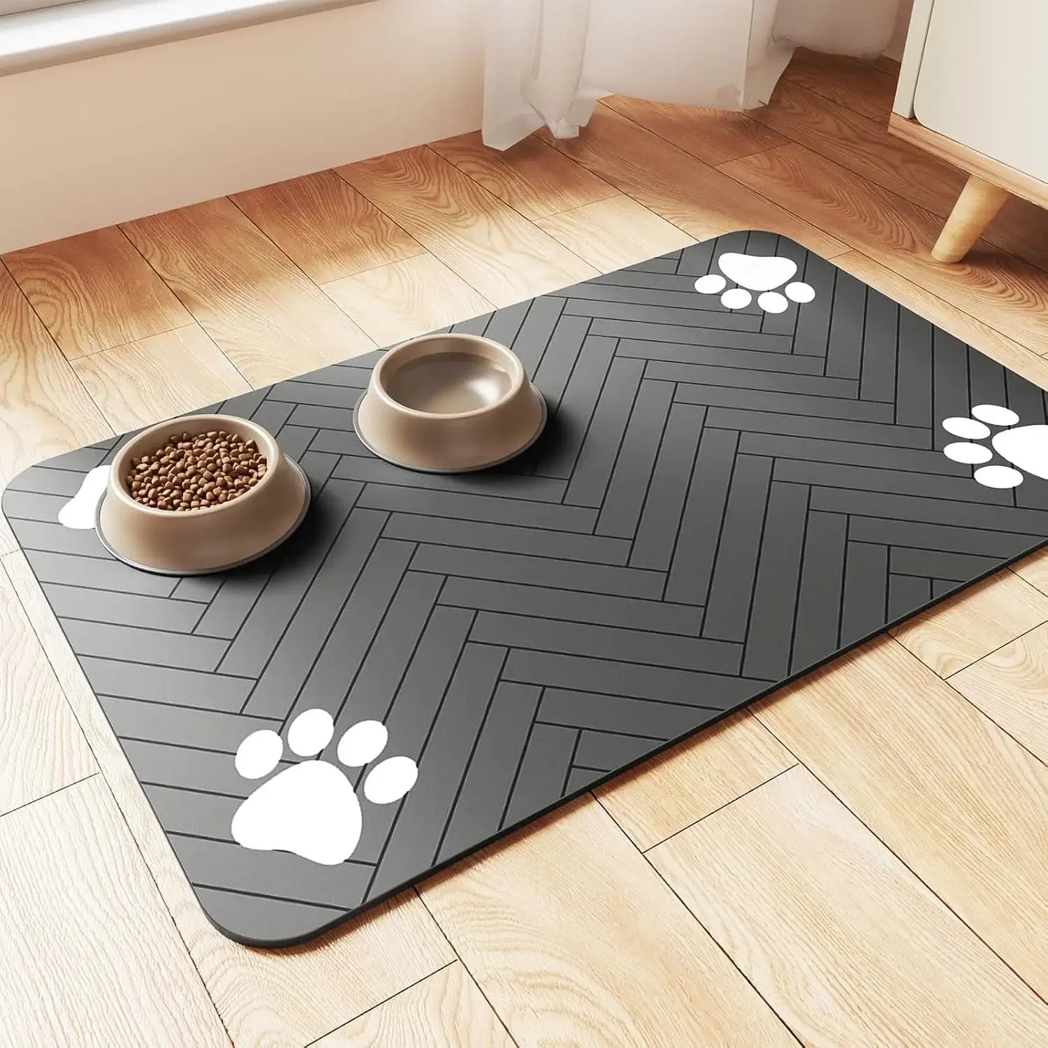 Pet Feeding Mat-Absorbent For Food and Water Bowl with Waterproof Rubber Backing