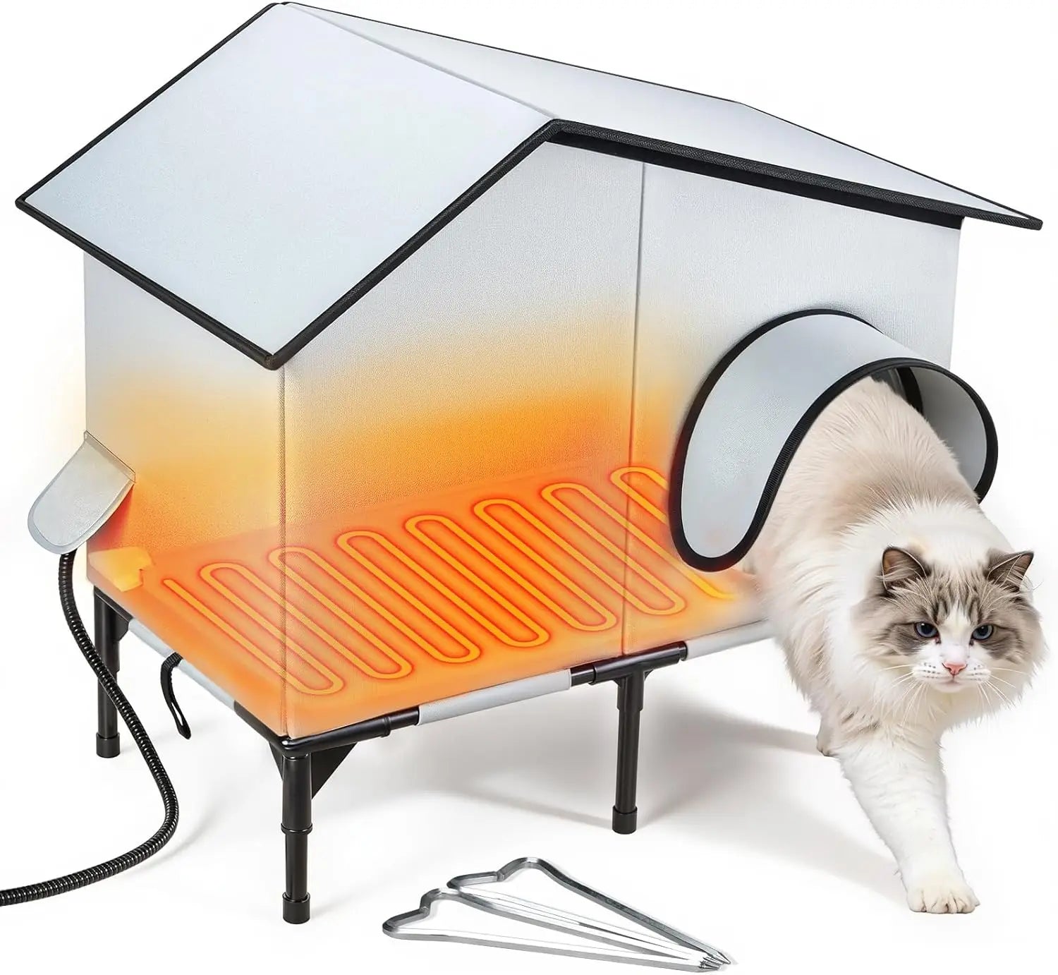 Heated Waterproof Cat House with Insulation for Outdoor Winter Shelter, Durable Warm Pet Shelter