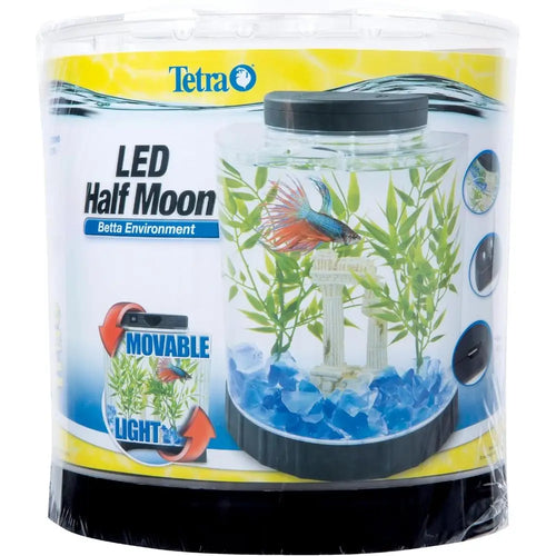 1 Gallon Half Moon Small Fish Tank w/ Movable LED Light, For Beta & Gold Fish
