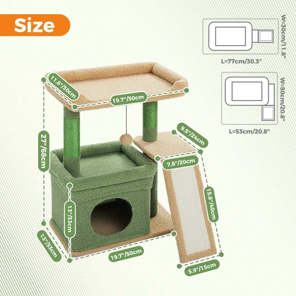 Small Cat Tree for Indoor Cat Tower with Sisal Scratching Post and Pad Wide Top Perch