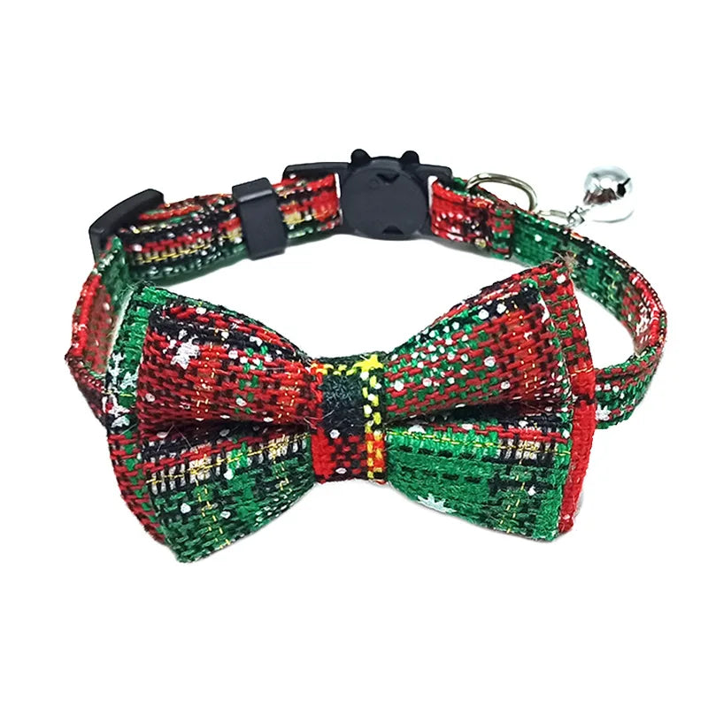 Pet Breakaway Cat Collar Bow Tie and Bell Cute Plaid, Elastic Adjustable Dog Collar With Sash
