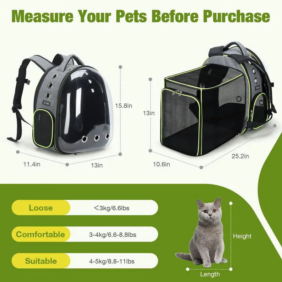 Cat Bubble Backpack Carrier Expandable Large Space  For Cats & Small Dog up to 18lbs