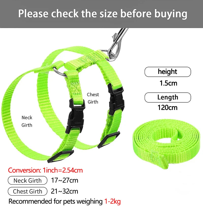 Rabbit/Cat Harness and Leash Set, Adjustable Pet Lead Leash for Small Animals