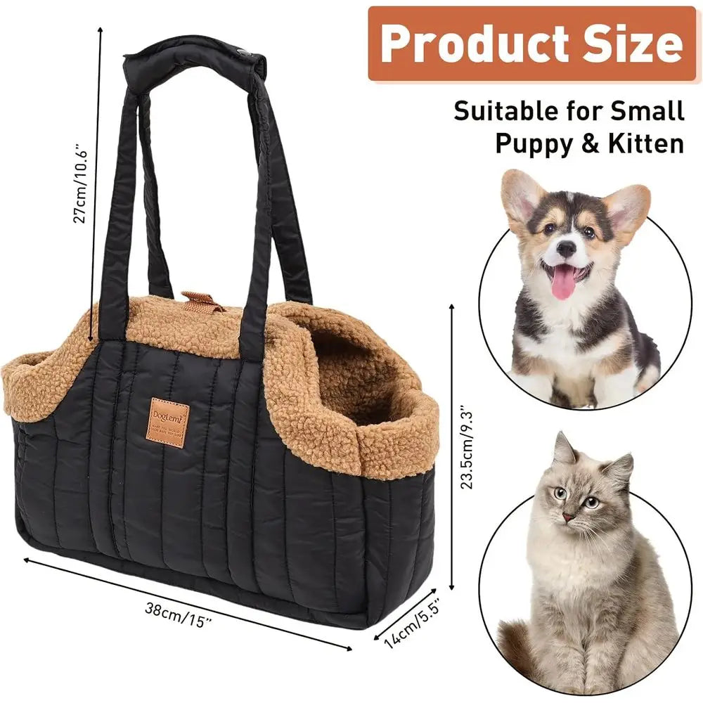 Small Dog Carrier Purse, Winter Fleece Warm With Secure Harness Clip for Puppy Kitten