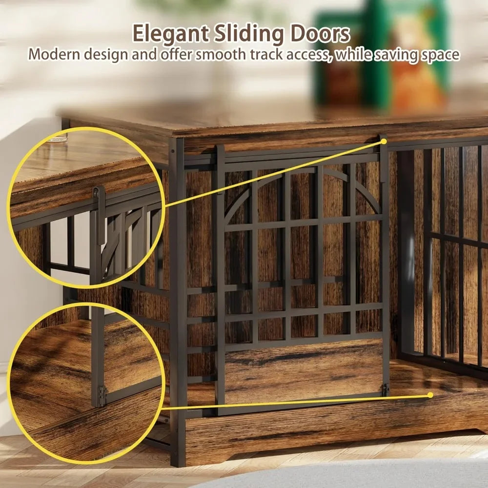 Double Dog Crate Furniture, Extra Large Dog Kennel Indoor with Divider