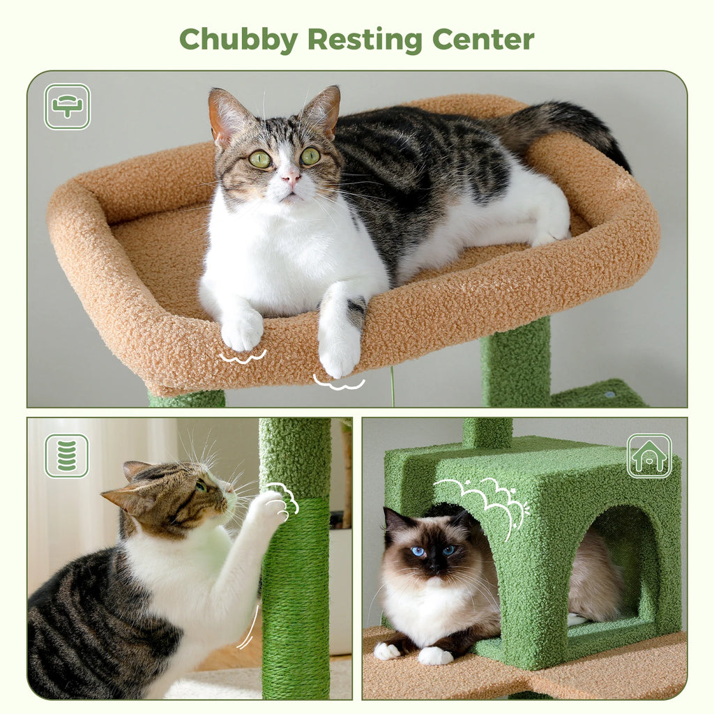 Cactus Cat Tree Tower for Large Cats with Metal Plush Big Hammock Condo House with Large Top Perch