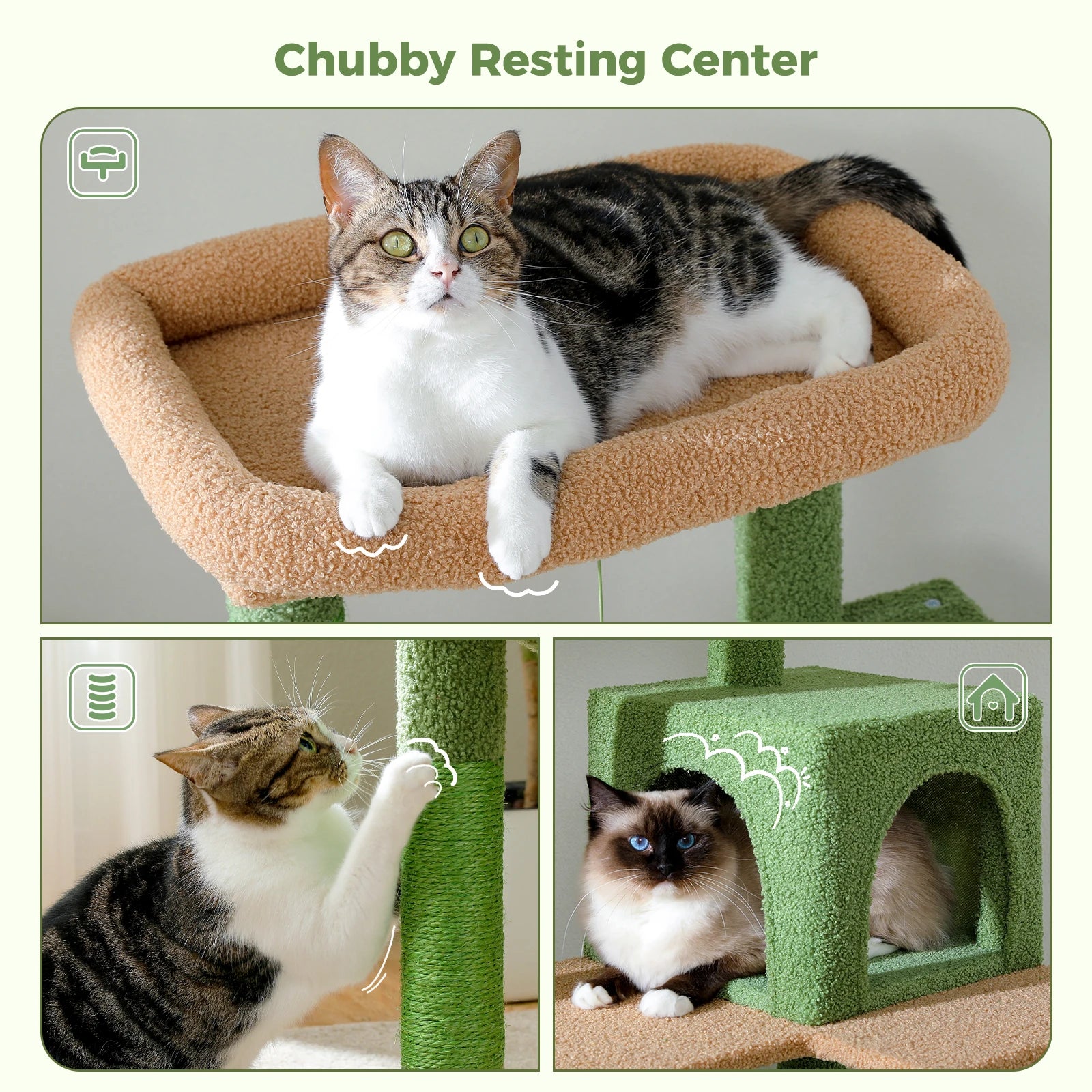 Cactus Cat Tree Tower for Large Cats with Metal Plush Big Hammock Condo House with Large Top Perch