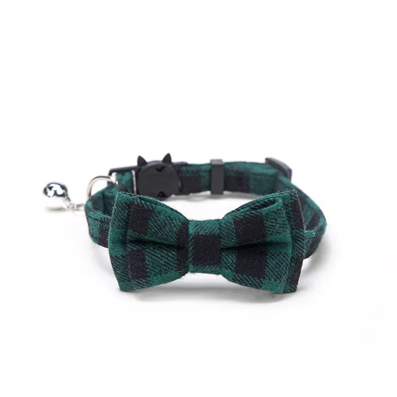 Pet Breakaway Cat Collar Bow Tie and Bell Cute Plaid, Elastic Adjustable Dog Collar With Sash