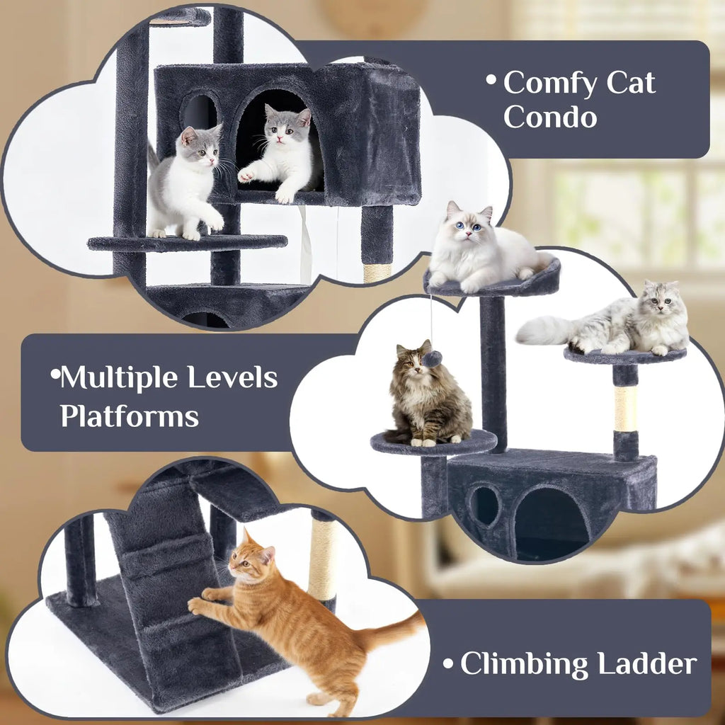 70 inch Cat Tree Tower Large Multi Level Cat Climbing Tower with Condo