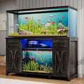 75 Gallon Fish Tank Stand with Power Outlets & LED Light, Farmhouse Stand with 2 Drawers and 2 Barn Doors