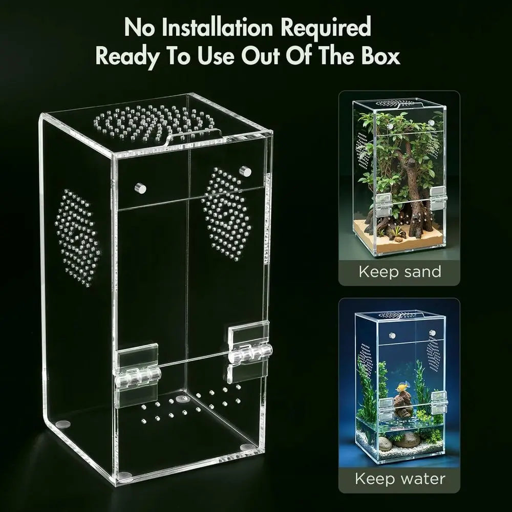 Acrylic Terrarium with Magnetic Door & All-Side Ventilation, Pre-Assembled Reptiles Habitat