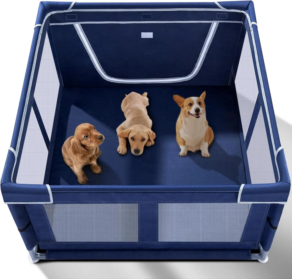 Indoor Pet Playpen with Gate, Oxford Fabric Dog Enclosure for Small Pets, Anti-Tipping Design