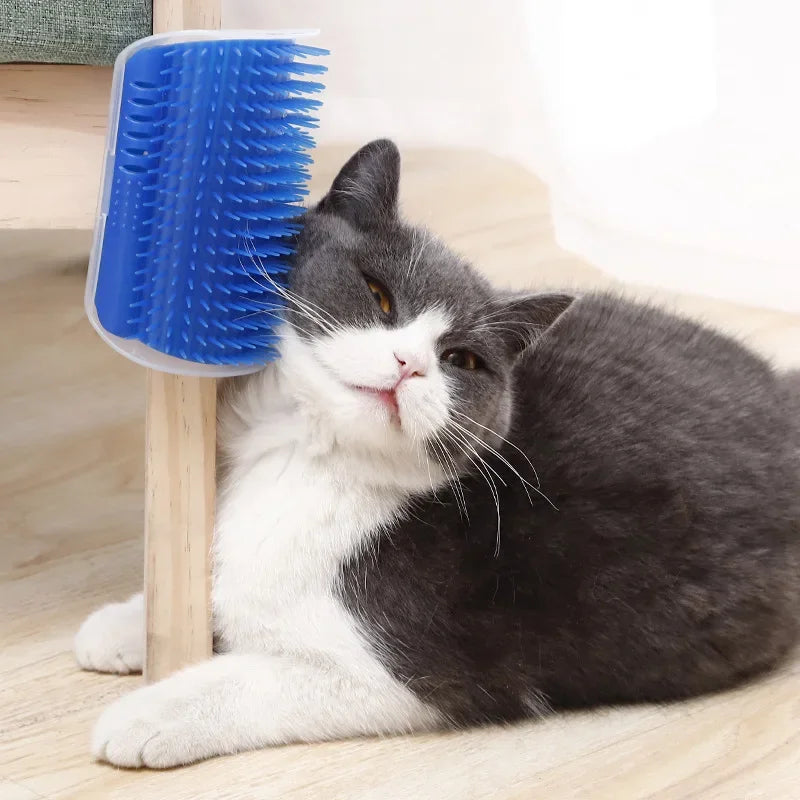 Cat Corner Brush Comb Massager for Cat Grooming with Catnip