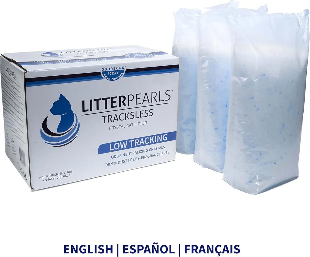 Trackless Cat Litter Pearls, White Clear Blue Crystals, 20 lb
