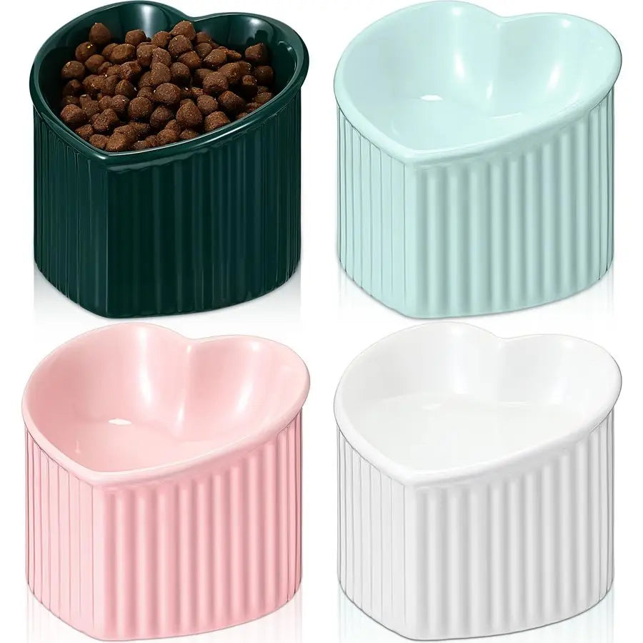 4 Pcs Elevated Cat Food Bowls, Ceramic Raised Cat Bowls