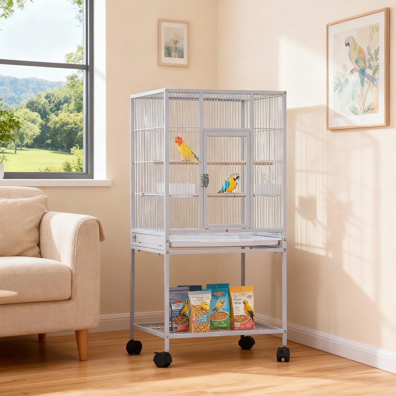 Small Animal Cage, 5-Level Metal Ferret or Bunny Cage with Wheels, with Removable Tray